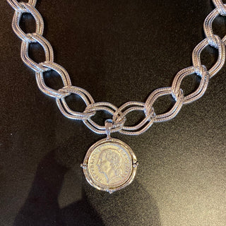 Silver Large French Coin Chain Necklace