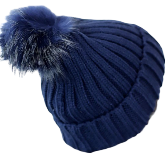 Knitted Hat With Fur Pom Pom