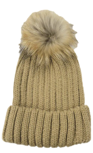 Knitted Hat With Fur Pom Pom