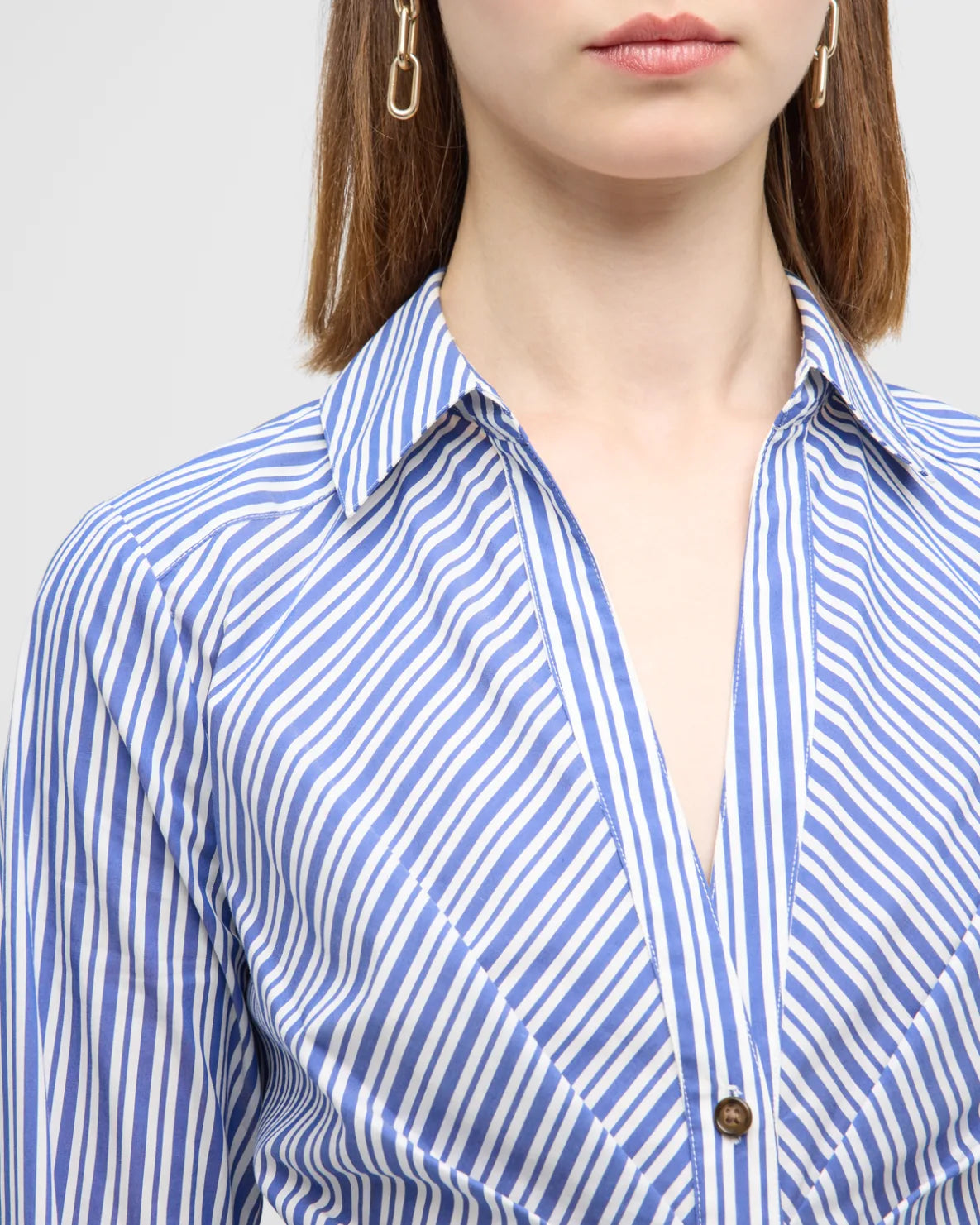 Joelle Gathered Stripe Button Front Blouse