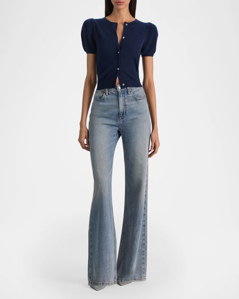 Midnight Blue Sabine Puff Sleeve Crop Cardigan