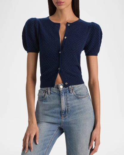 Midnight Blue Sabine Puff Sleeve Crop Cardigan