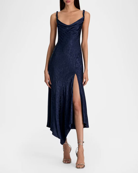 Midnight Blue Monique Twist Strap Midi Dress