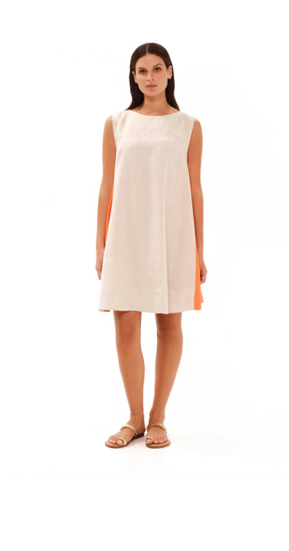 A Line Cami Linen Dress with Color Block Panels
