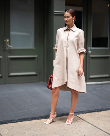Beige Cotton Midi Tunic Dress