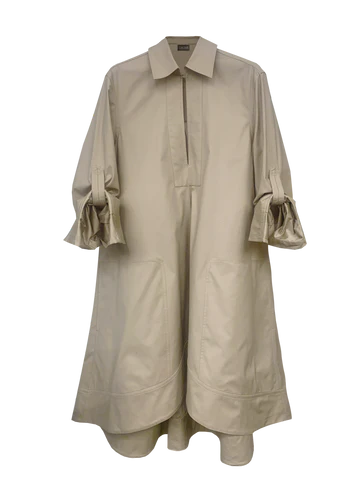 Beige Cotton Midi Tunic Dress