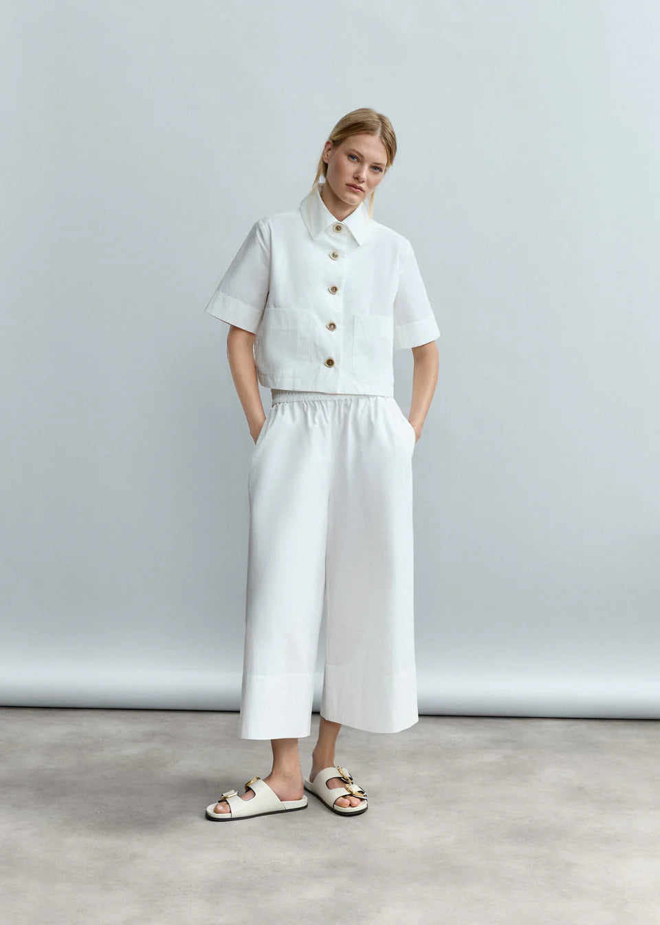 Bouton & Brume Elastic-Waist Cotton Palazzo Pants