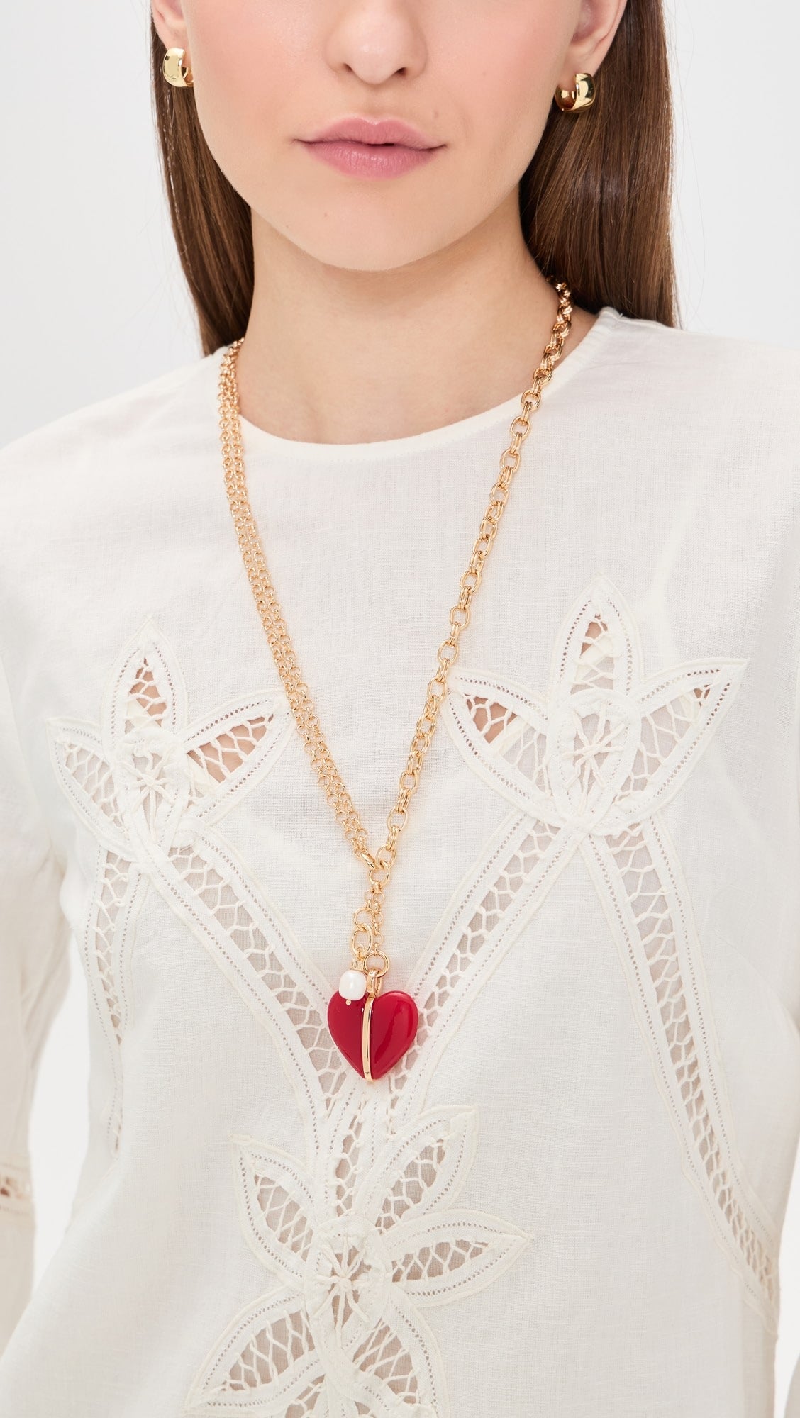 Semi Heart Charm and Cab Necklace