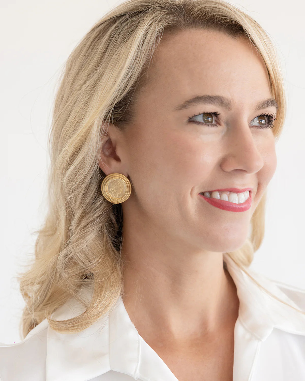 Round Gold Greek Faces Earrings