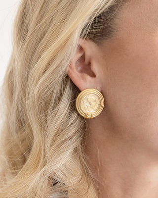 Round Gold Greek Faces Earrings