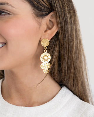 Gold Round 3 Circled Drop Earrings