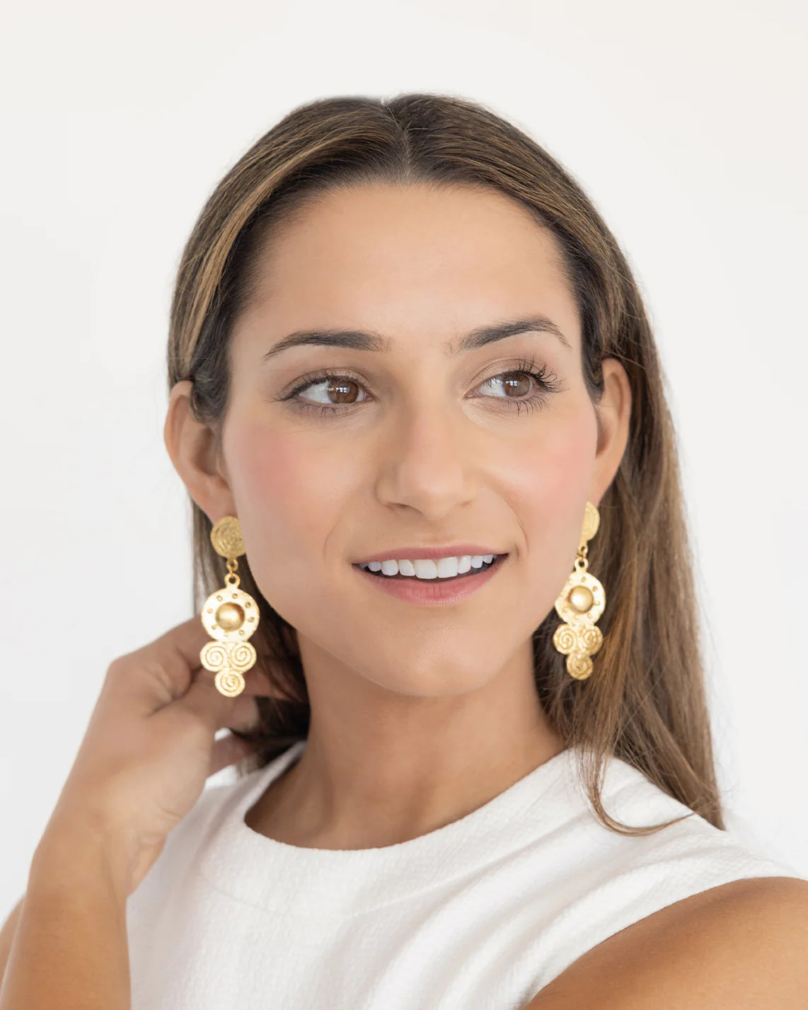 Gold Round 3 Circled Drop Earrings