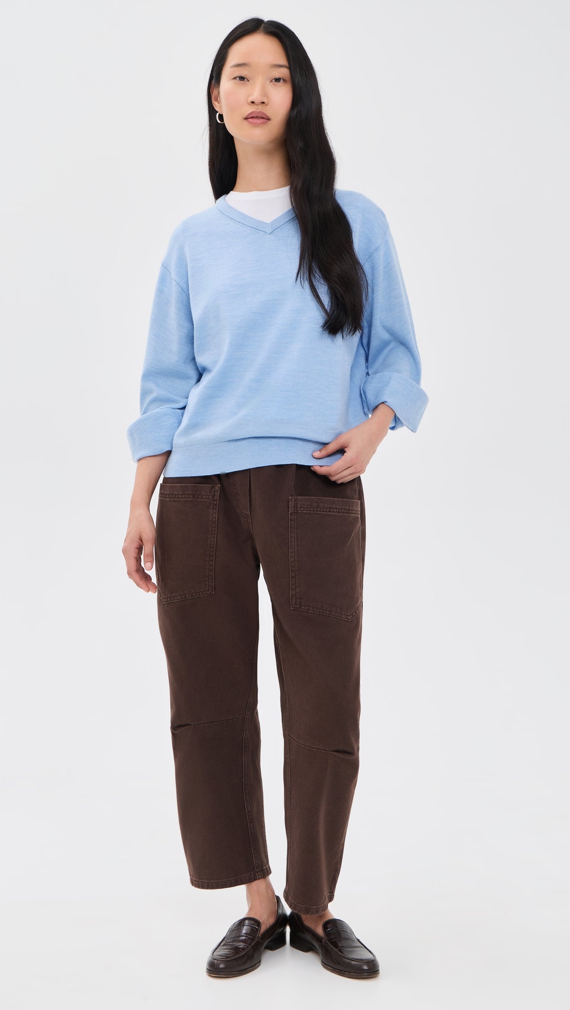 Blue V Neck Long Sleeve Sweater
