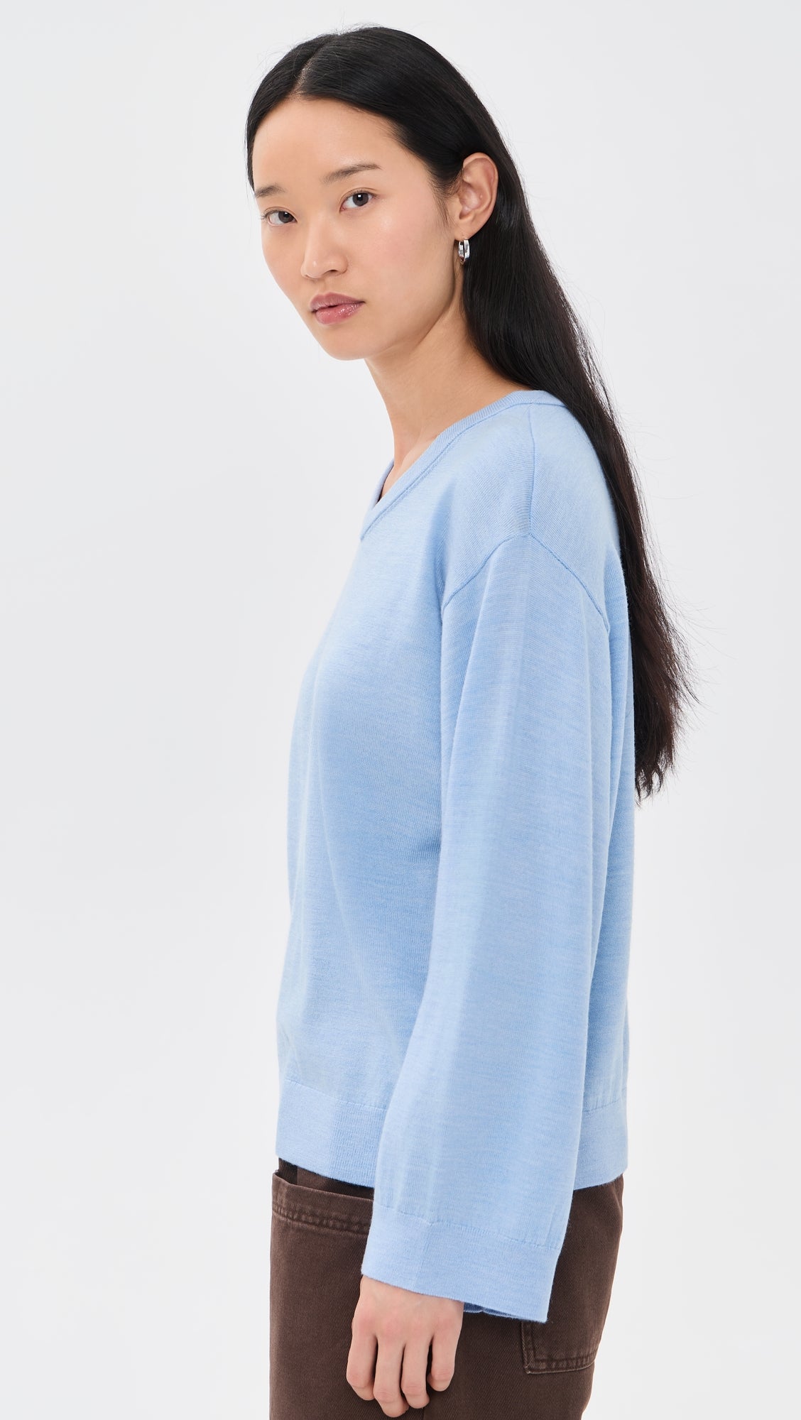 Blue V Neck Long Sleeve Sweater