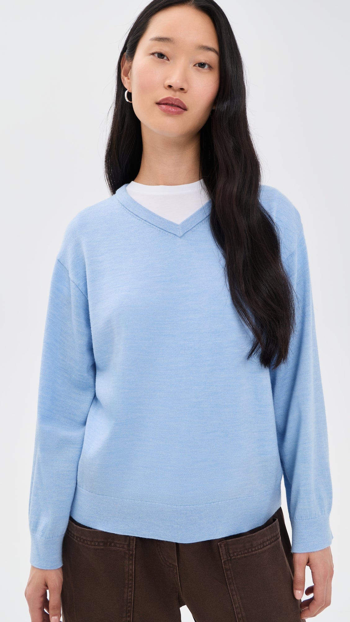 Blue V Neck Long Sleeve Sweater