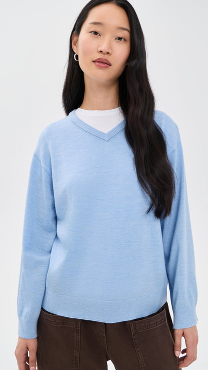 Blue V Neck Long Sleeve Sweater