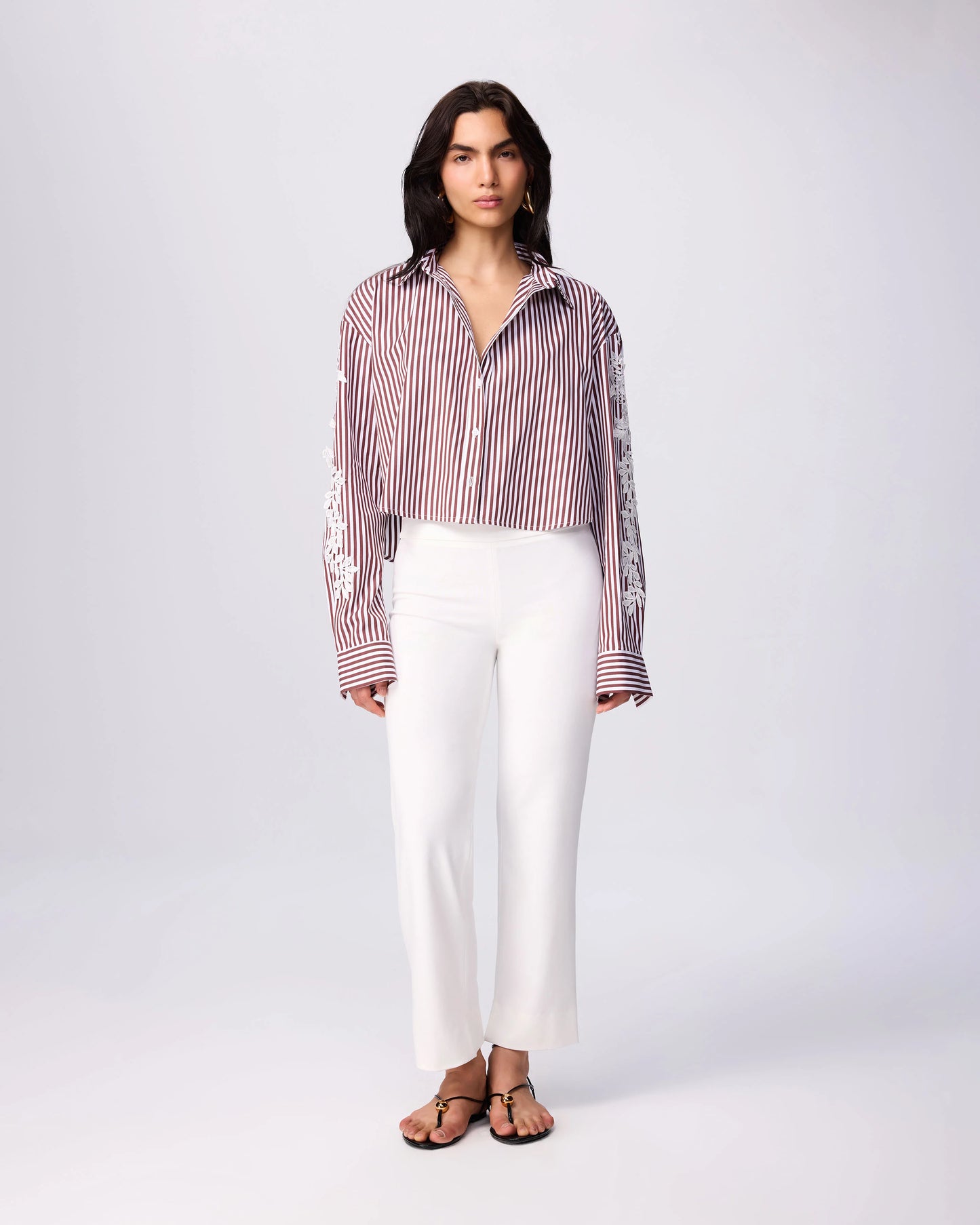 Echo Cropped Embroidered Stripe Shirt