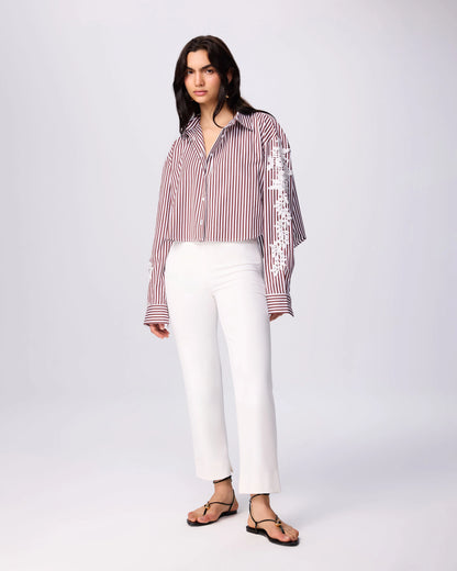 Echo Cropped Embroidered Stripe Shirt