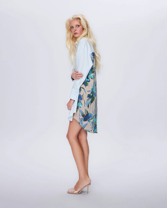 Echo Iris Print Back Shirtdress - Etherlight Bloom