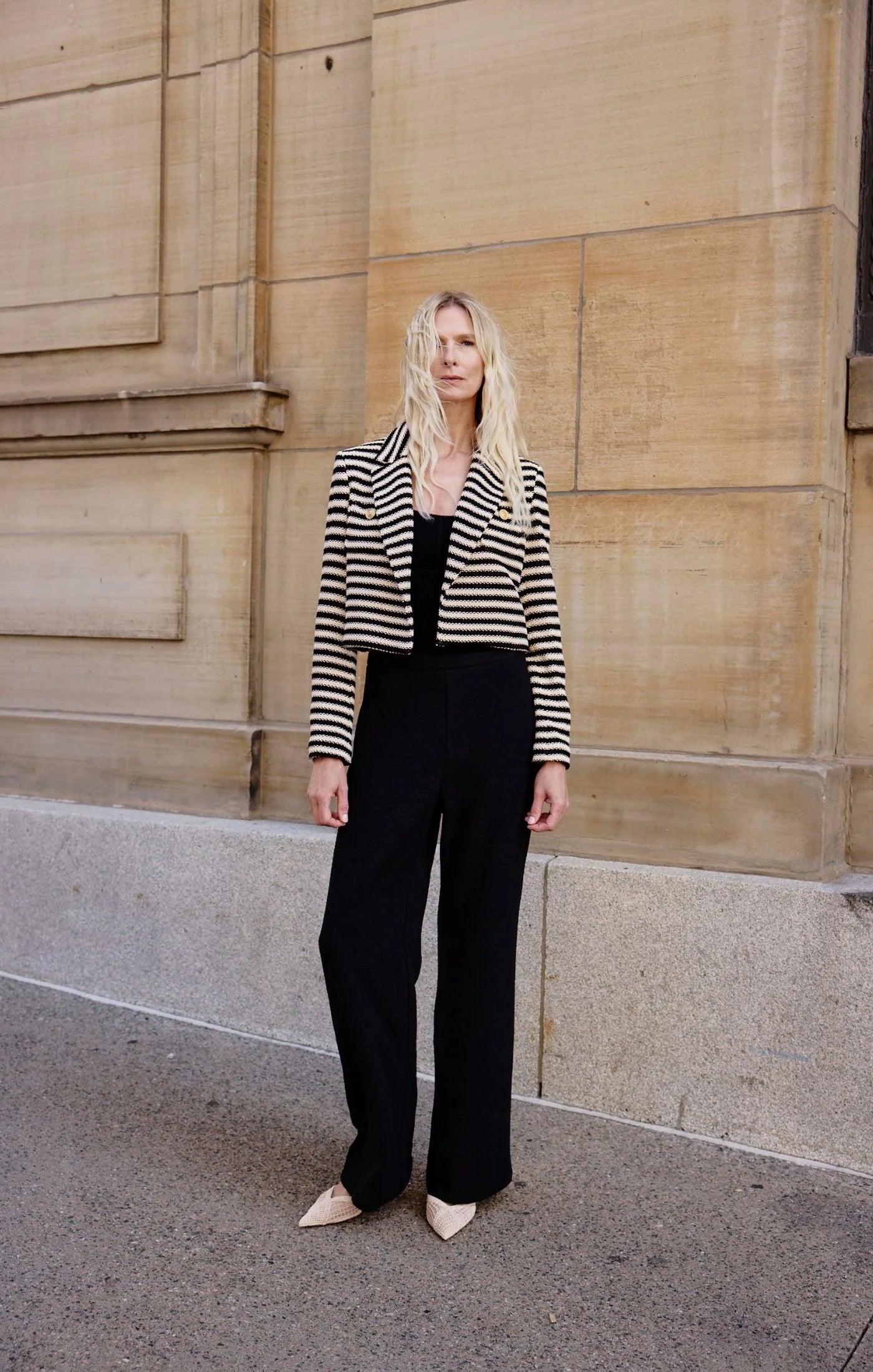 Cropped Stripe Knit Jacket