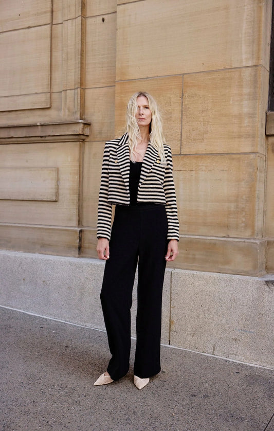 Cropped Stripe Knit Jacket