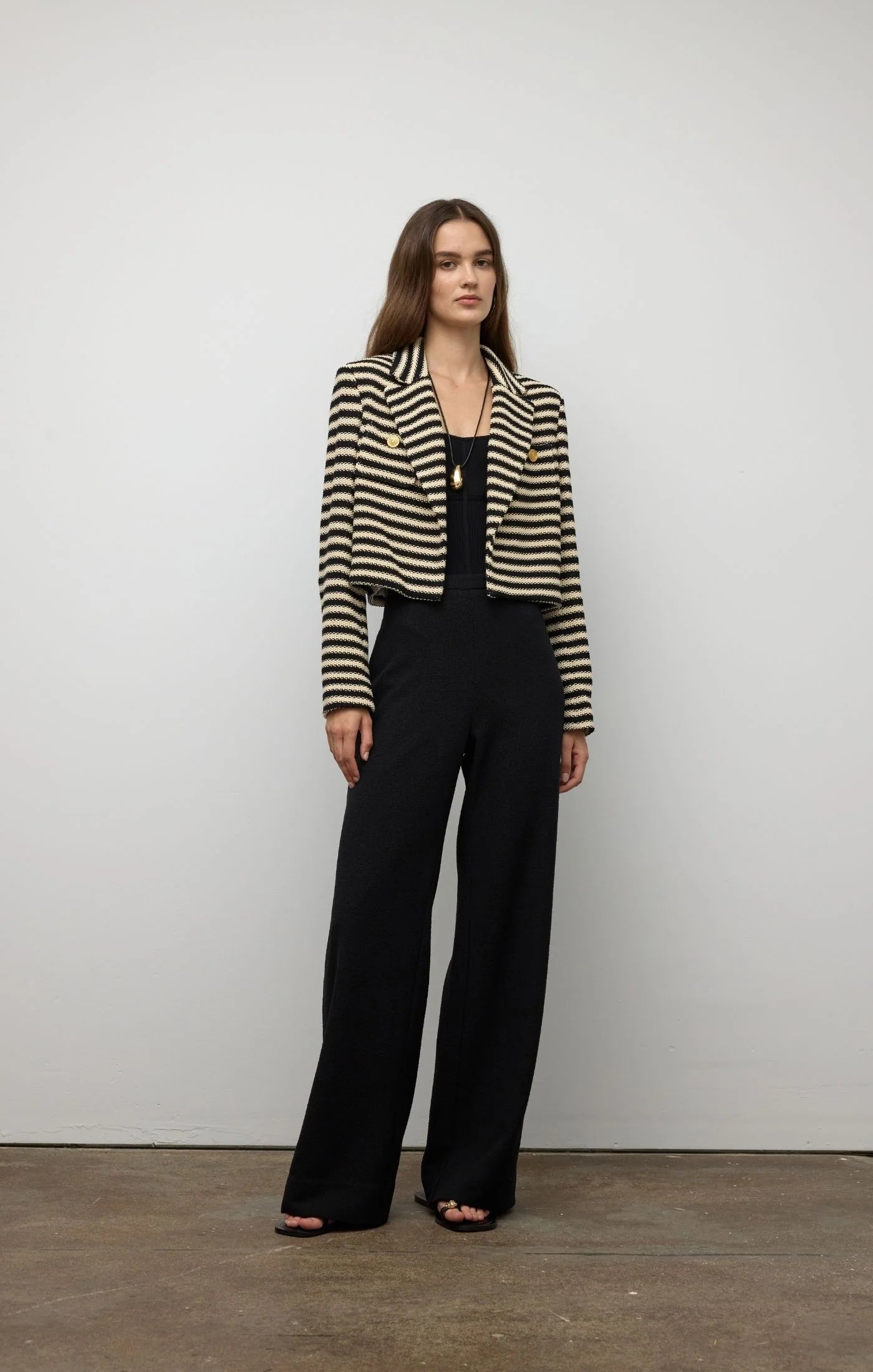 Cropped Stripe Knit Jacket