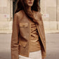 Tan  Perforated Leather Jacket