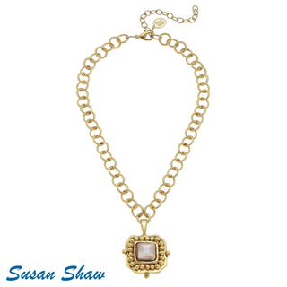 Gold Pendant & Ivory Crystal Chain Necklace