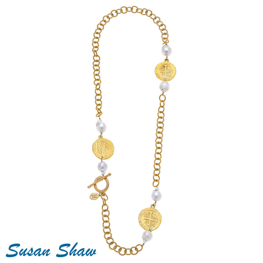 32" Coin Baroque Pearl Toggle Necklace