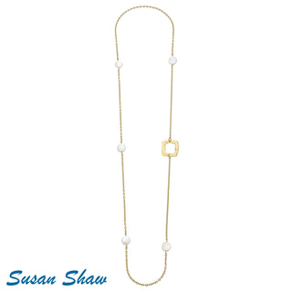 Gold Square & Coin Pearl Necklace