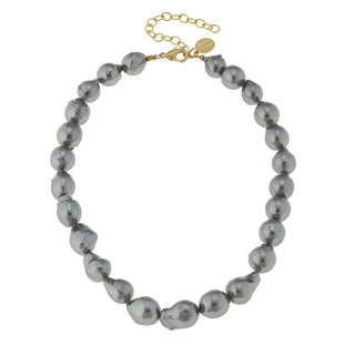 Gold Lg Grey Baroque Pearl Necklace
