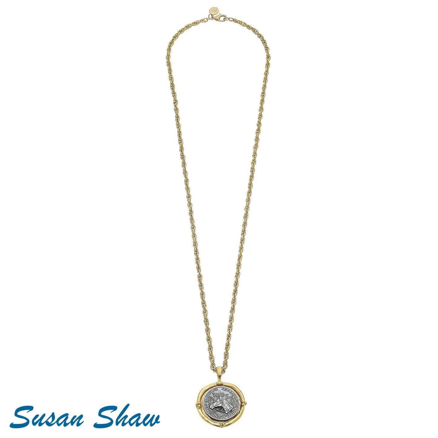 Long Gold Chain and Horse Coin Necklace