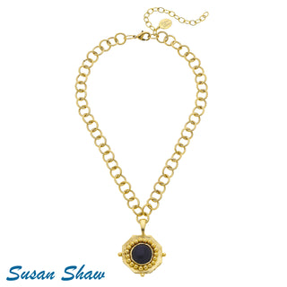 Gold Pendant Black Onyx Chain Necklace