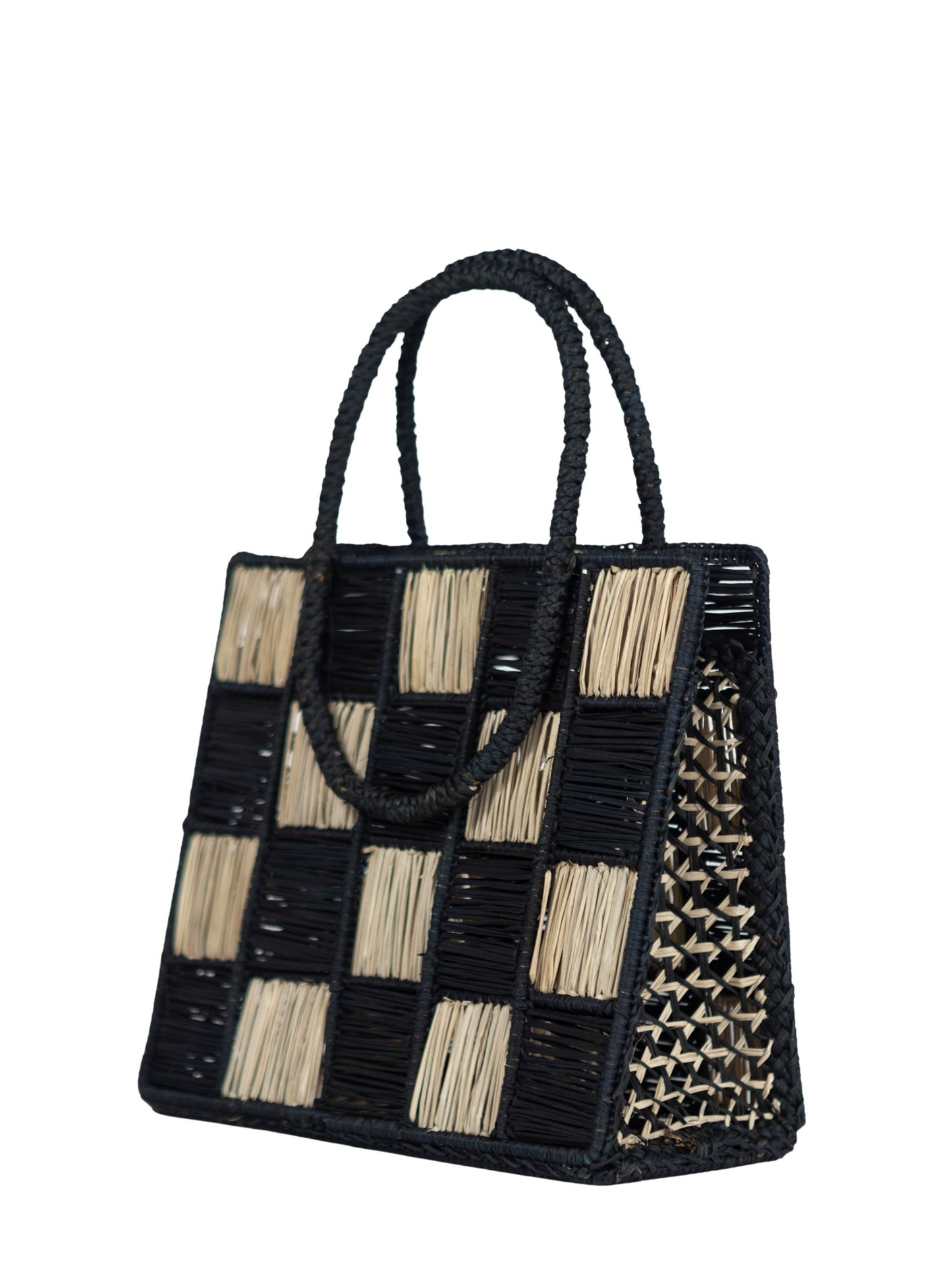 Cristina Checkerboard Straw Bag