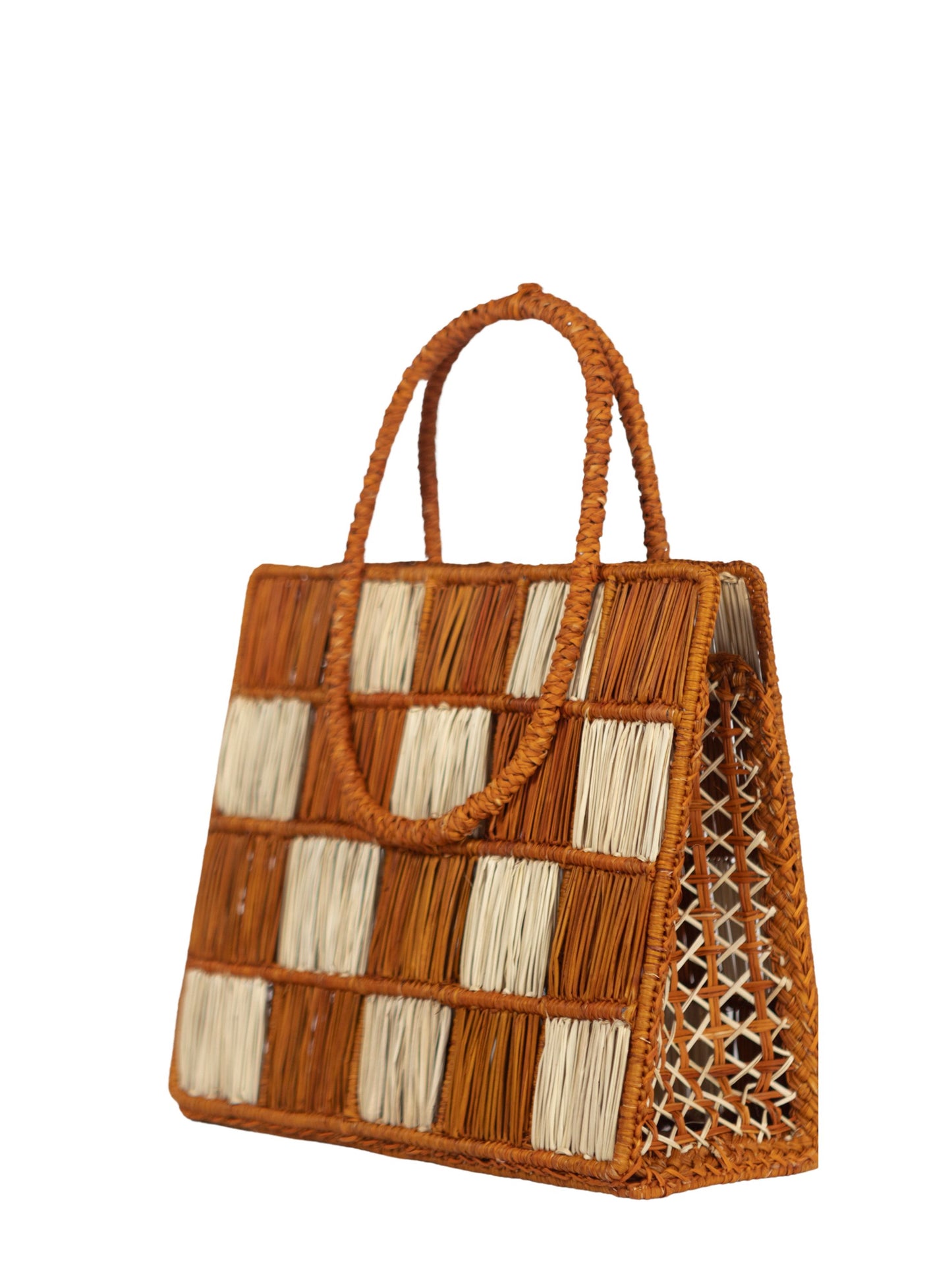 Cristina Checkerboard Straw Bag