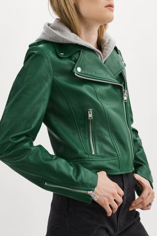 Holy Sweatshirt Leather Biker Jacket With Removable Hood
