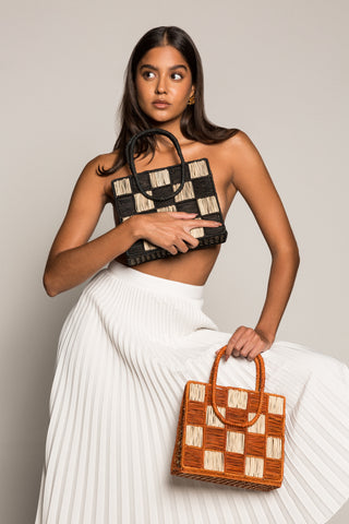Cristina Checkerboard Straw Bag