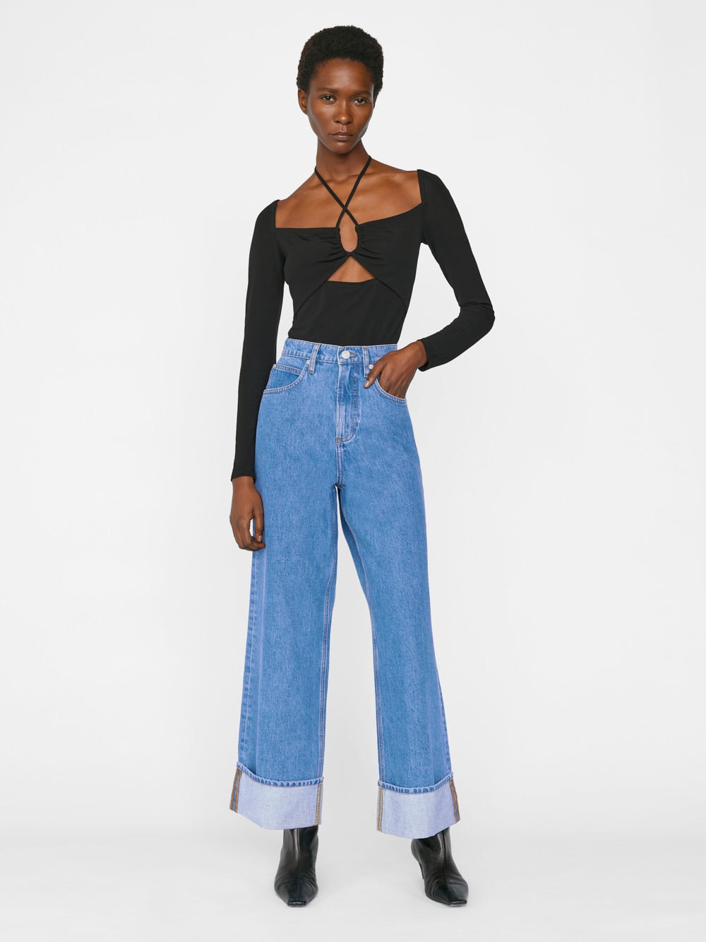 Rolled High Rise Wide Leg