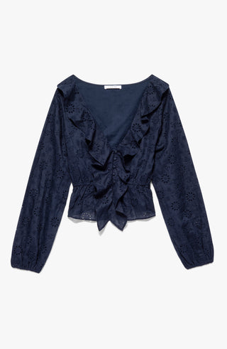 Ruffle Front Eyelet L/S Top